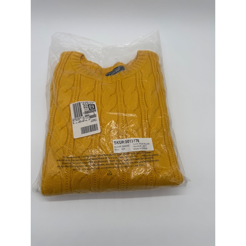Lands End Drifter Cable Knit Sweater Atlas Yellow Crew Neck Pullover 5013176 M/P